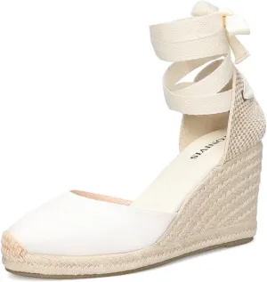 Women’s Platform Wedges Espadrilles, 3" Wedge, Soft Ankle-Tie Strap, Closed Toe, Classic Summer Sandals