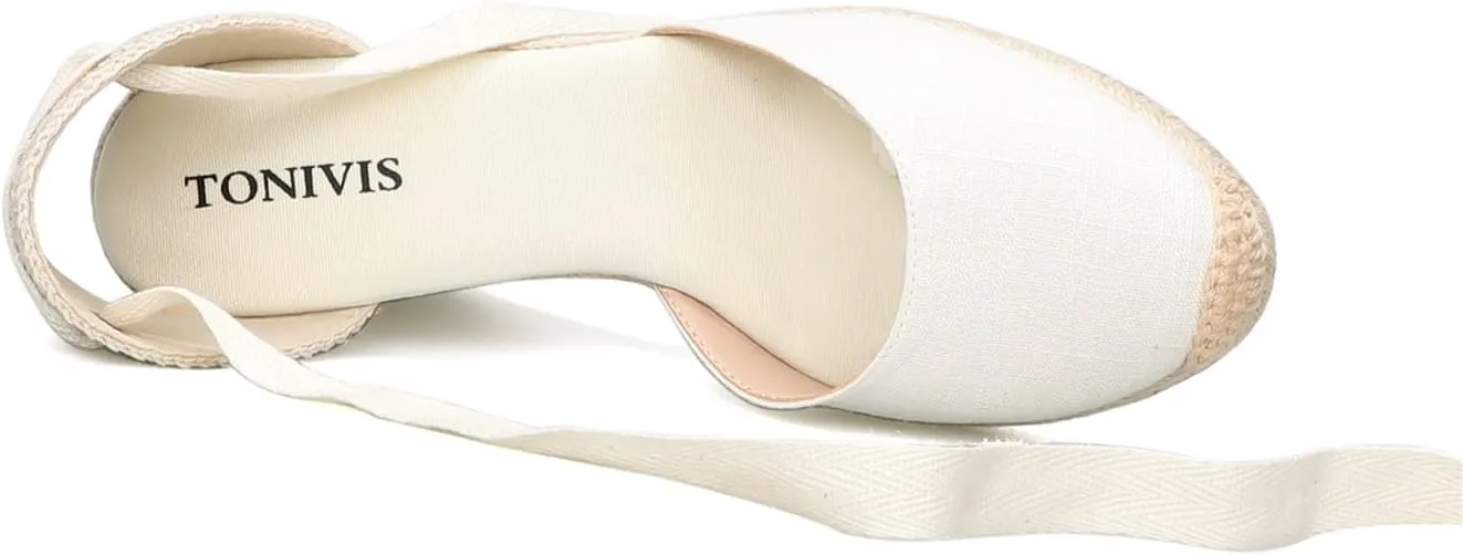 Women’s Platform Wedges Espadrilles, 3" Wedge, Soft Ankle-Tie Strap, Closed Toe, Classic Summer Sandals