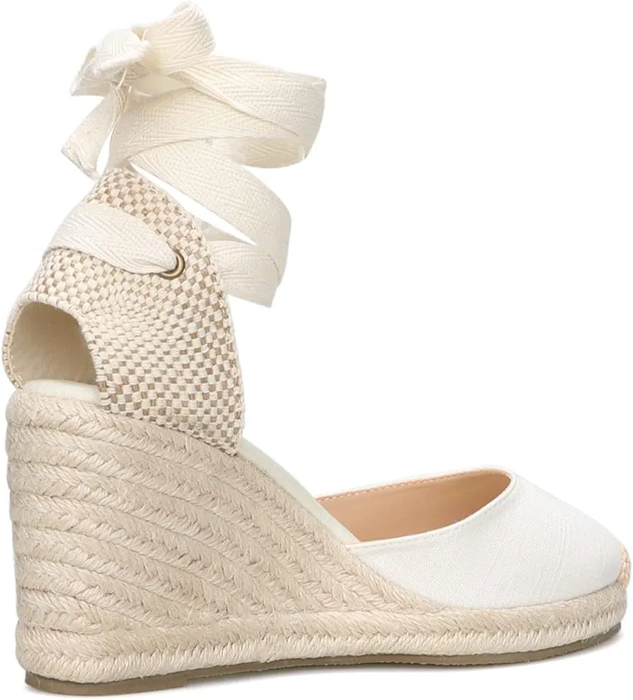 Women’s Platform Wedges Espadrilles, 3" Wedge, Soft Ankle-Tie Strap, Closed Toe, Classic Summer Sandals