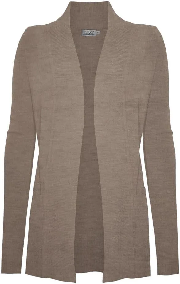Women's Solid Basic Open Front Pockets Knit Sweater Cardigan