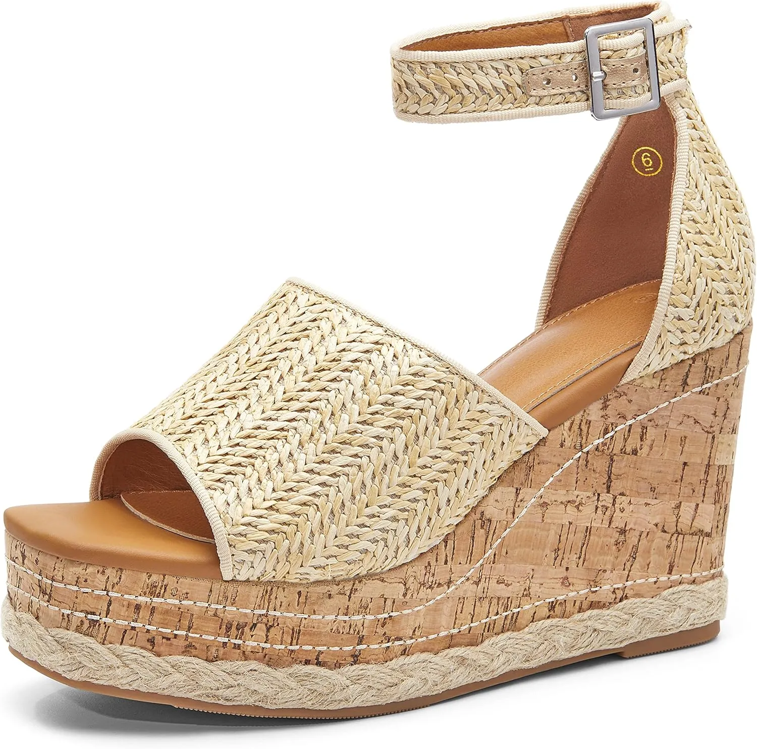 Women's Wedge Platform Espadrille Sandals Braided Open Square Toe Ankle Buckle Strappy Cork Sole Summer Shoes