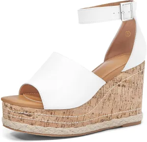 Women's Wedge Platform Espadrille Sandals Braided Open Square Toe Ankle Buckle Strappy Cork Sole Summer Shoes