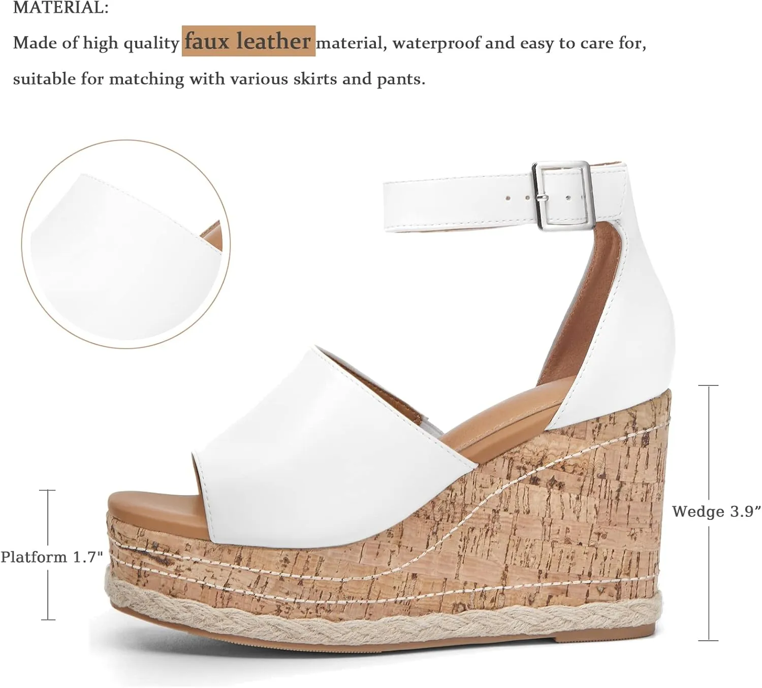 Women's Wedge Platform Espadrille Sandals Braided Open Square Toe Ankle Buckle Strappy Cork Sole Summer Shoes