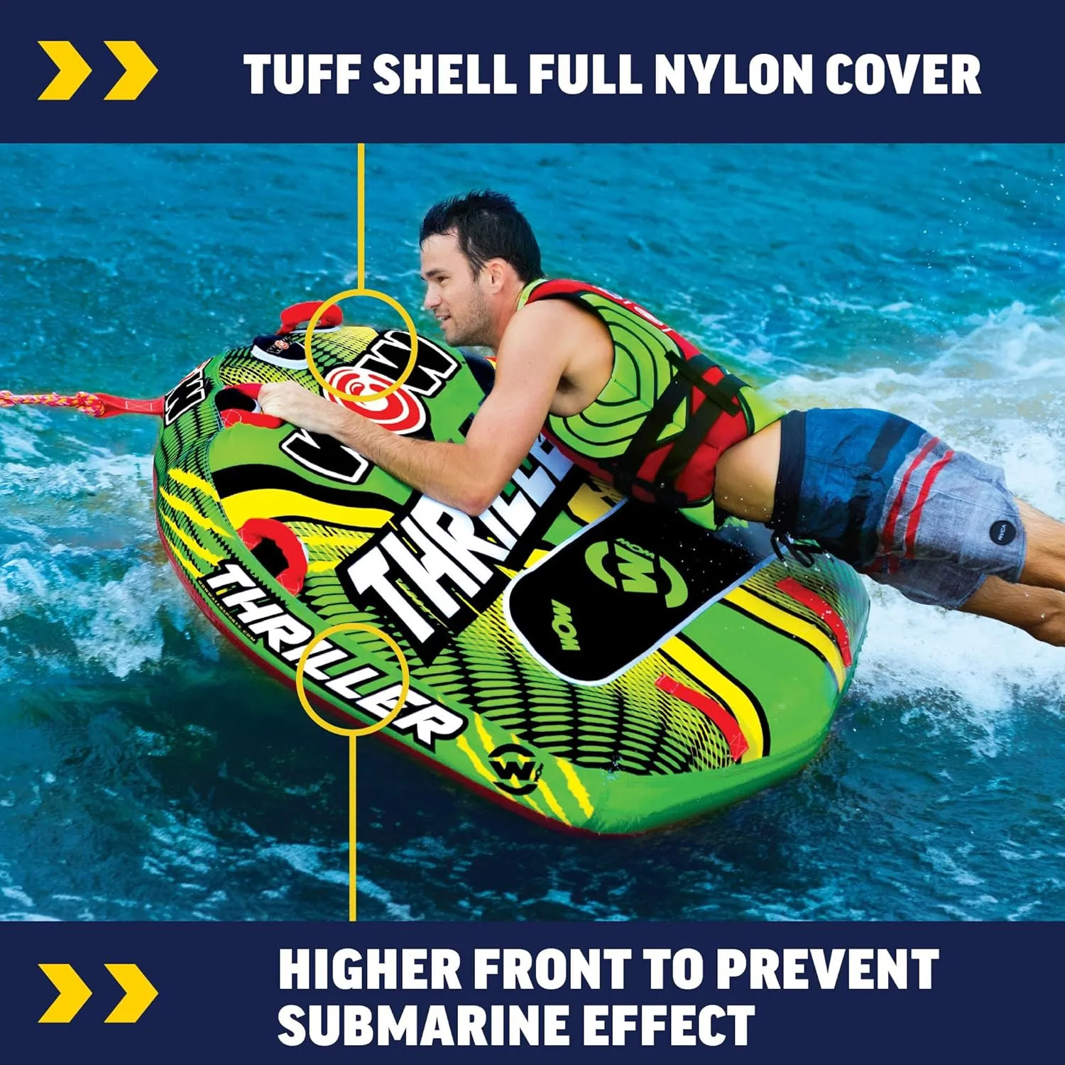 WOW Sports Thriller Towable Deck Tube for Boating Adults, Tubing Boat Inflatable for Water Sports