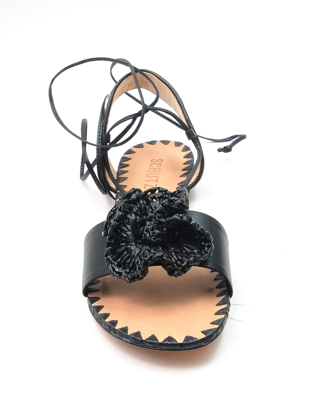 Wrap Insole Global selection Flats Kenzie Flowered Womens Sandal Schutz Toe Open Black Around Tie Rave reviews