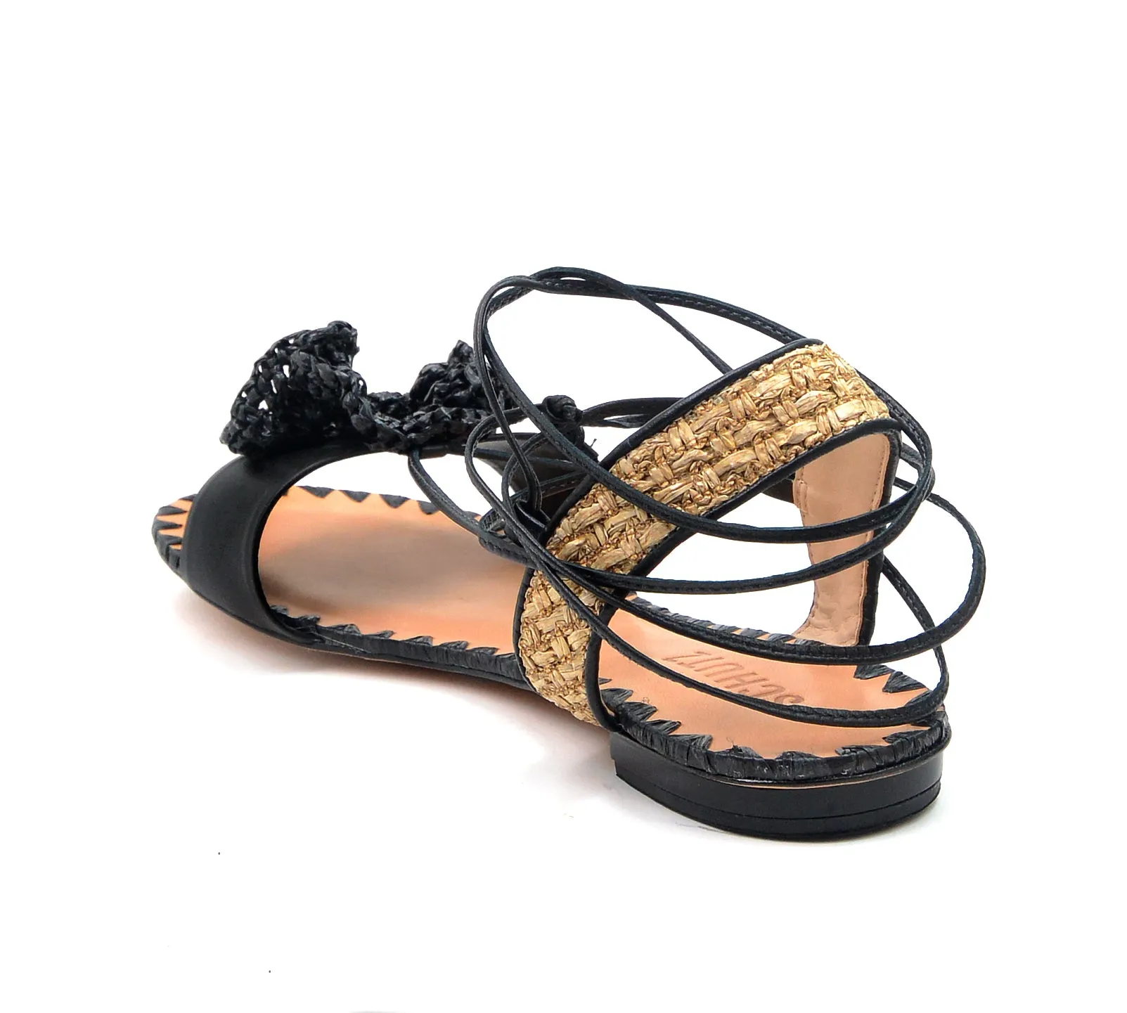 Wrap Insole Global selection Flats Kenzie Flowered Womens Sandal Schutz Toe Open Black Around Tie Rave reviews