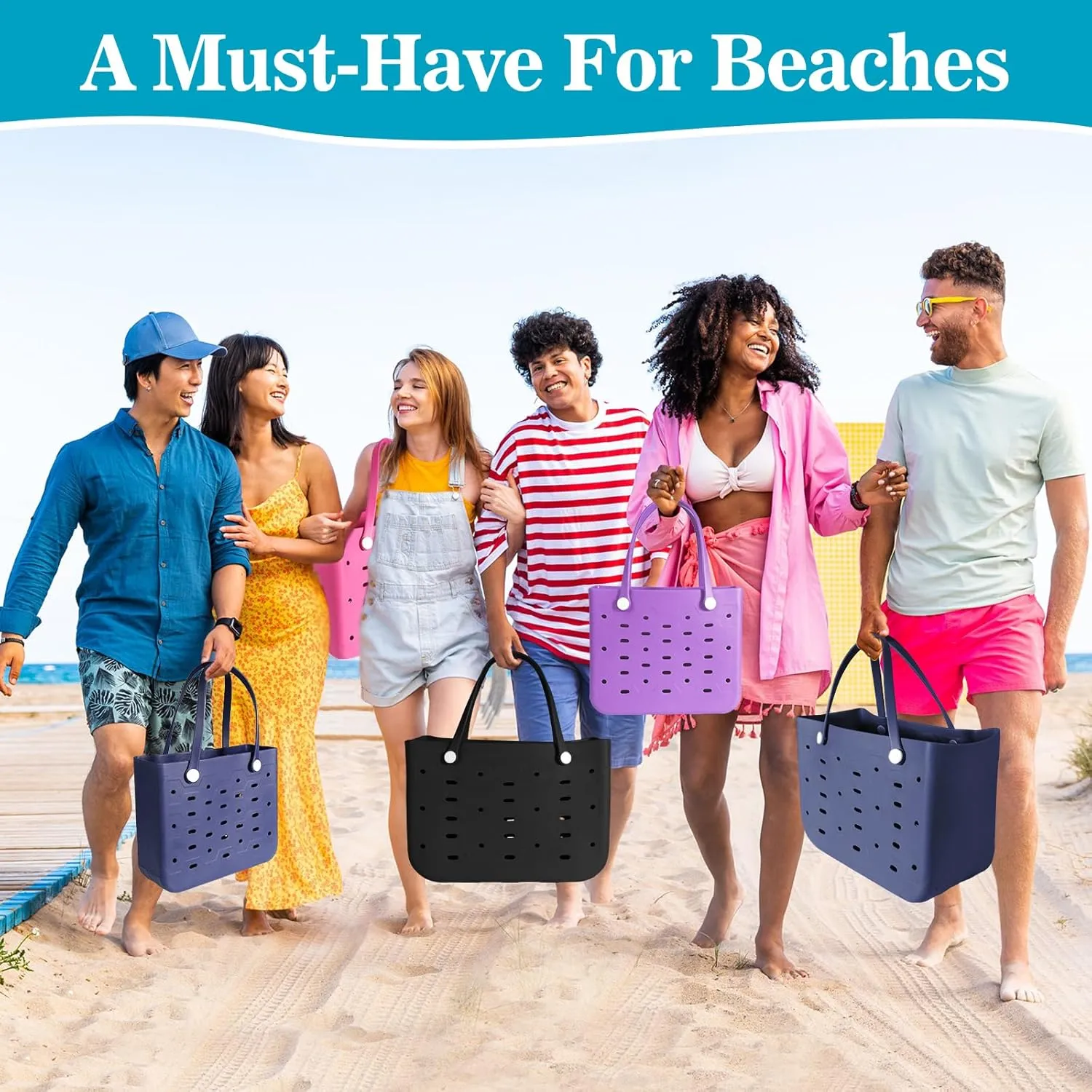 X-Large Rubber Beach Tote for Men & Women, Large Capacity Travel Bag for Boat & Pool