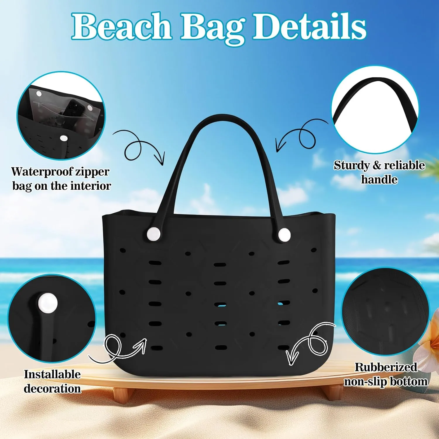 X-Large Rubber Beach Tote for Men & Women, Large Capacity Travel Bag for Boat & Pool