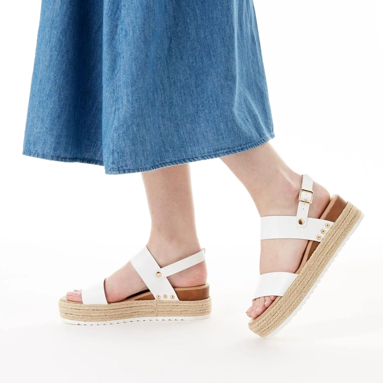 XAPPEAL Amelia - Women's Open Toe Ankle Buckle Strap Casual Platform Espadrille Sandals