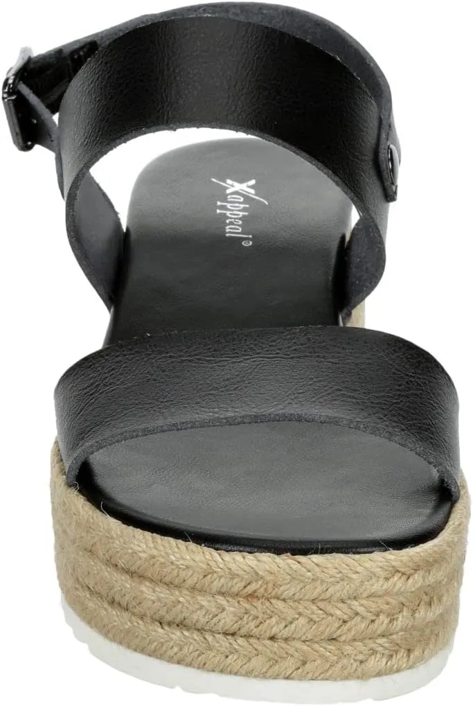 XAPPEAL Amelia - Women's Open Toe Ankle Buckle Strap Casual Platform Espadrille Sandals