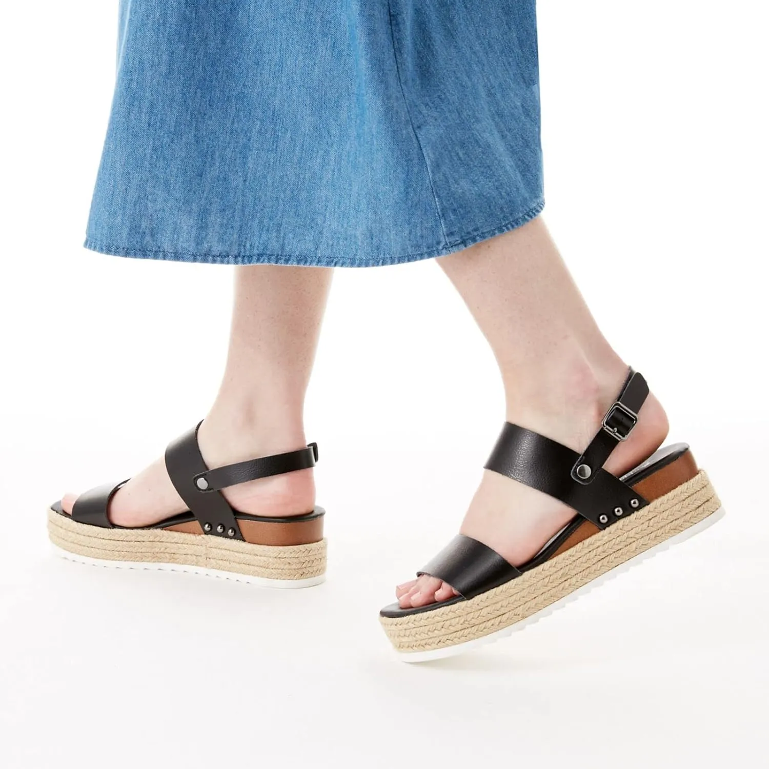 XAPPEAL Amelia - Women's Open Toe Ankle Buckle Strap Casual Platform Espadrille Sandals