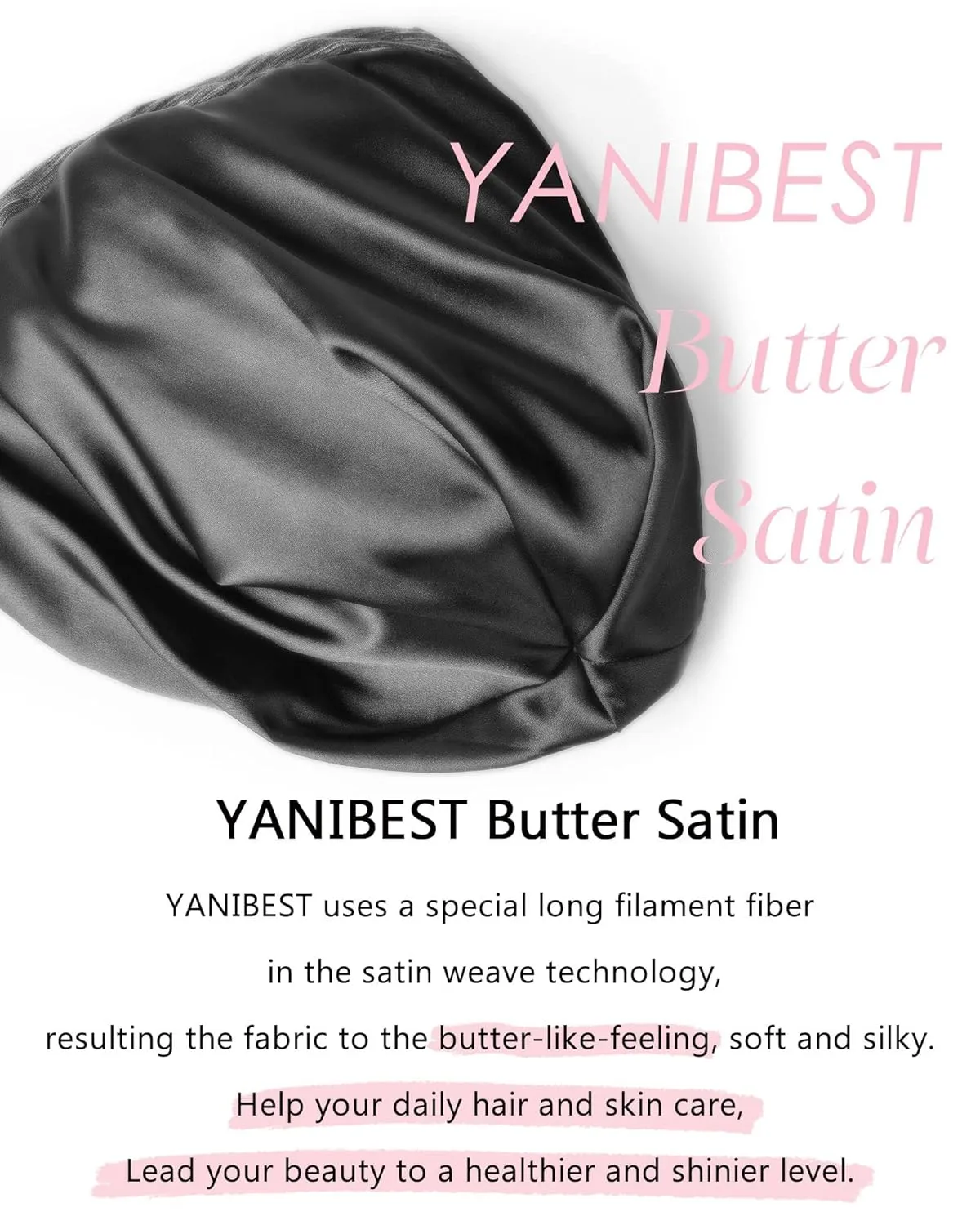 YANIBEST Silk Satin Bonnet Hair Wrap for Sleeping, Adjustable Slouchy Beanie for Women, Silk Lined for Curly Hair and Braids Dark Blue