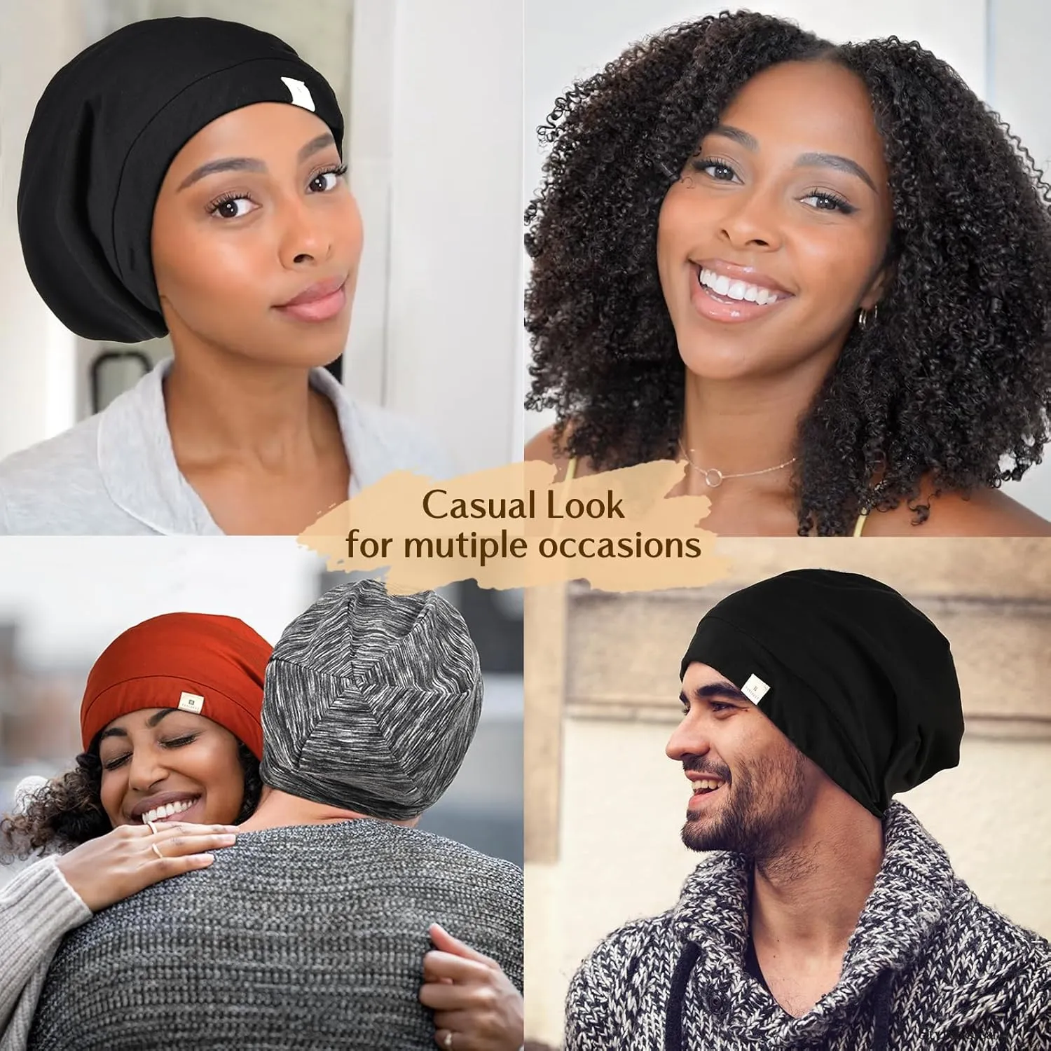 YANIBEST Silk Satin Bonnet Hair Wrap for Sleeping, Adjustable Slouchy Beanie for Women, Silk Lined for Curly Hair and Braids Dark Blue