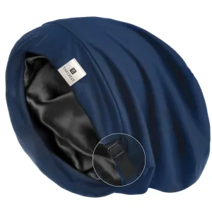 YANIBEST Silk Satin Bonnet Hair Wrap for Sleeping, Adjustable Slouchy Beanie for Women, Silk Lined for Curly Hair and Braids Dark Blue