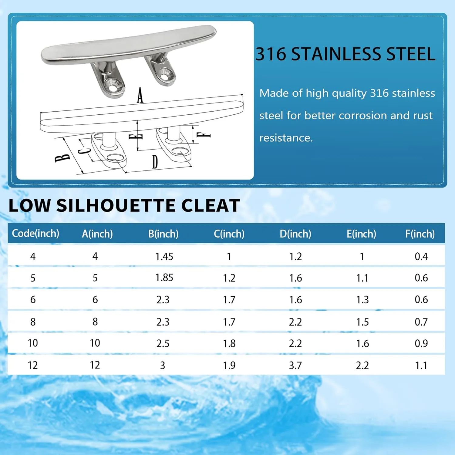 YANYUCB Boat Cleat Open Base 316 Stianless Steel Dock Cleat Marine Include Installation Accessories Screws for Boat, Dock, Decor,Yacht(4''5''6''8''10''12'')