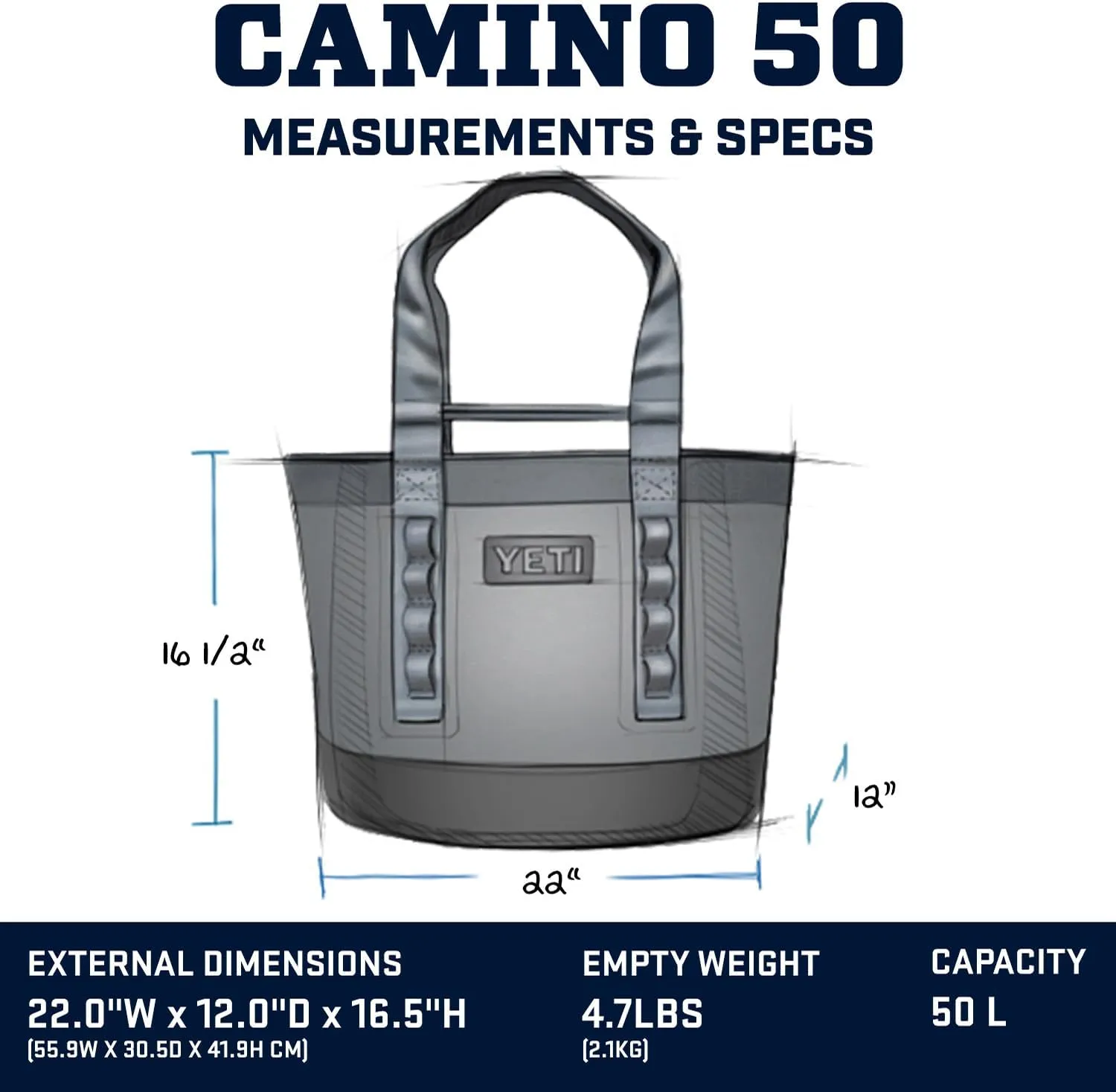 YETI Camino 50 Carryall with Internal Dividers, All-Purpose Utility, Boat and Beach Tote Bag, Durable, Waterproof