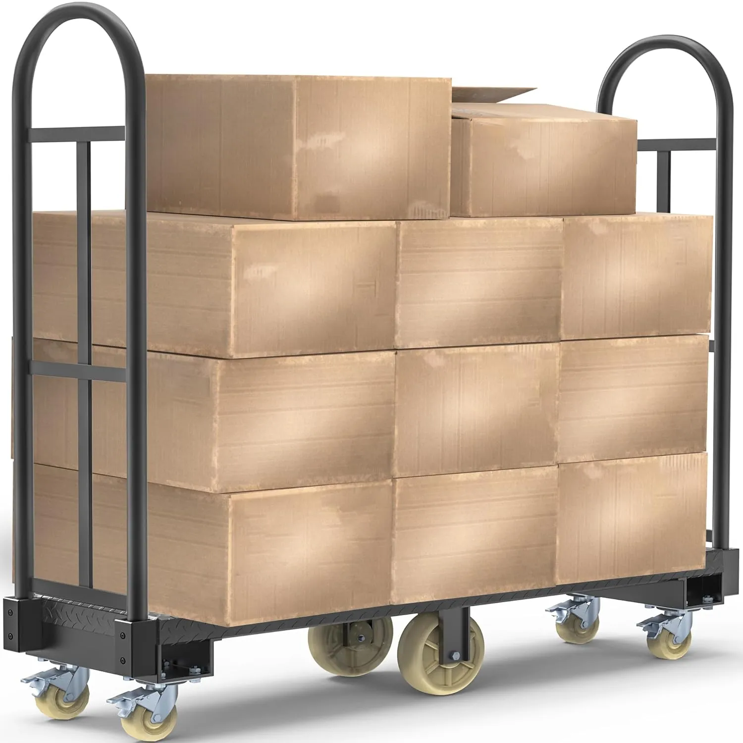 YINTATECH 2000lbs Heavy-Duty U-Boat Cart,63"*15.75"*61.5" U Boat Platform Dolly with 6 Casters(4 Swivel Wheels with Brake & 2 Solid Wheels) for Garage,Warehouse,Household