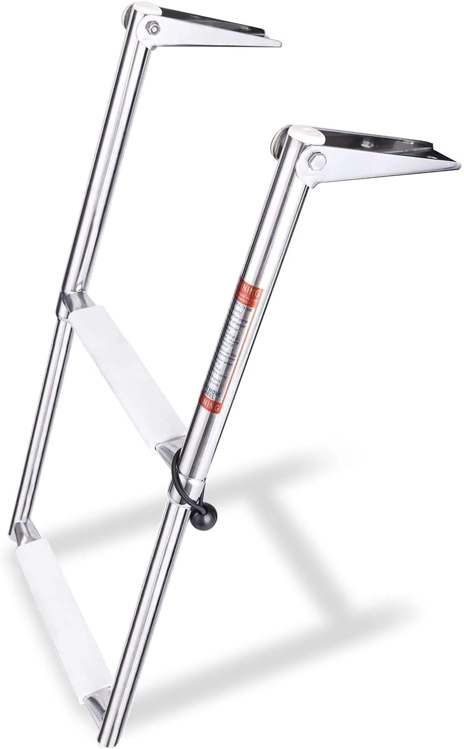 Young Marine 2 Steps Stainless Steel Drop Down Telescopic and Folding Boat Ladder with White Plastic Footboard,Over Platform Mounting