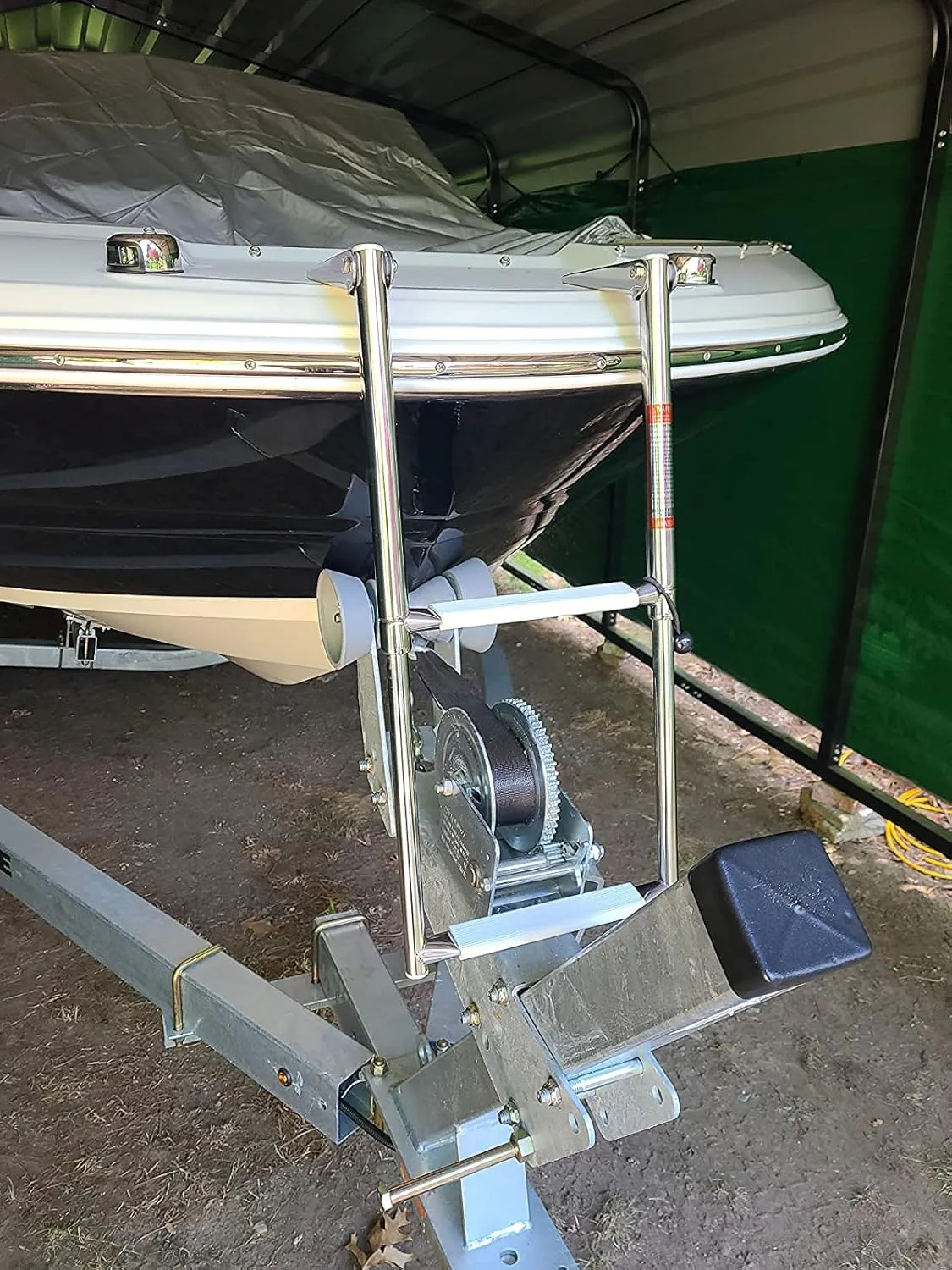 Young Marine 2 Steps Stainless Steel Drop Down Telescopic and Folding Boat Ladder with White Plastic Footboard,Over Platform Mounting