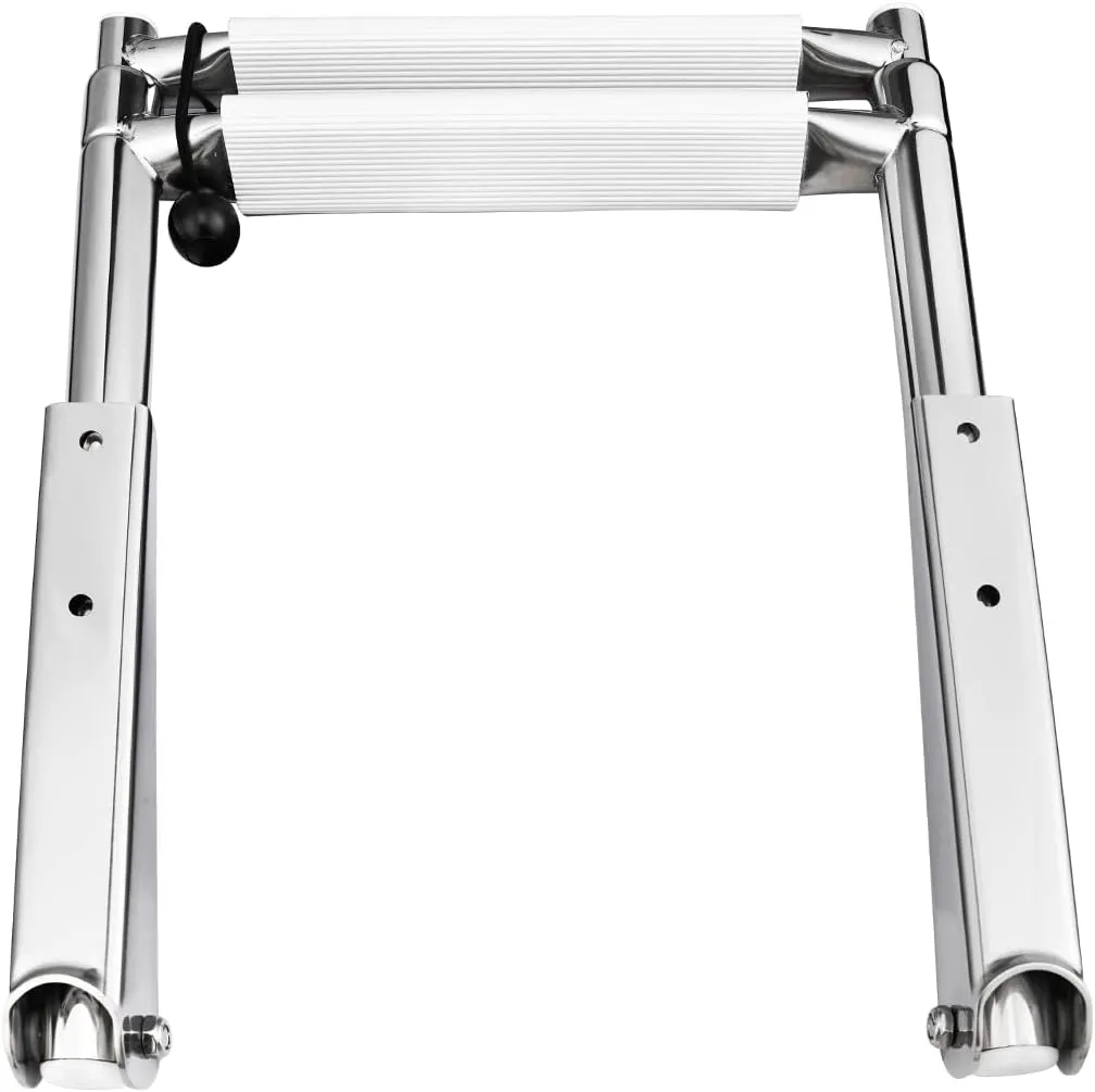 Young Marine 2 Steps Stainless Steel Drop Down Telescopic and Folding Boat Ladder with White Plastic Footboard,Over Platform Mounting