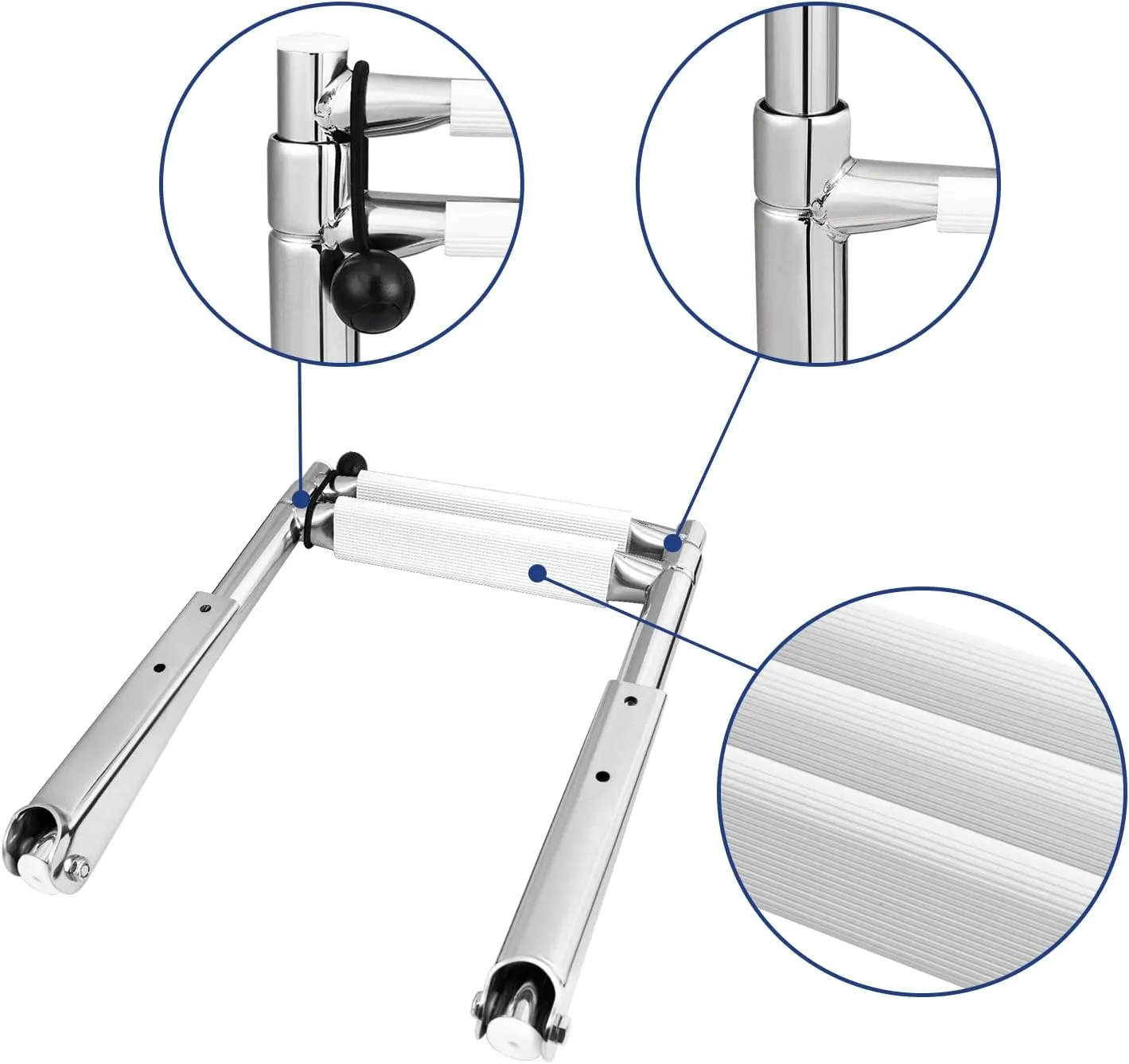 Young Marine 2 Steps Stainless Steel Drop Down Telescopic and Folding Boat Ladder with White Plastic Footboard,Over Platform Mounting