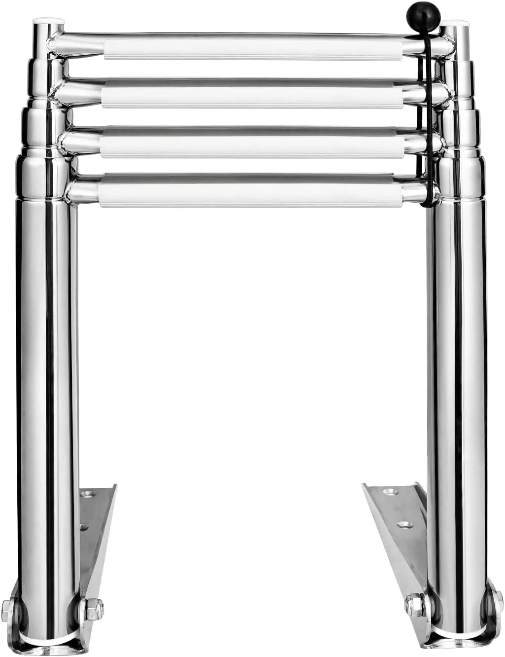 YOUNG MARINE 4 Steps Stainless Steel Drop Down Telescopic and Folding Boat Ladder with White Plastic Footboard,Over Platform Mounting