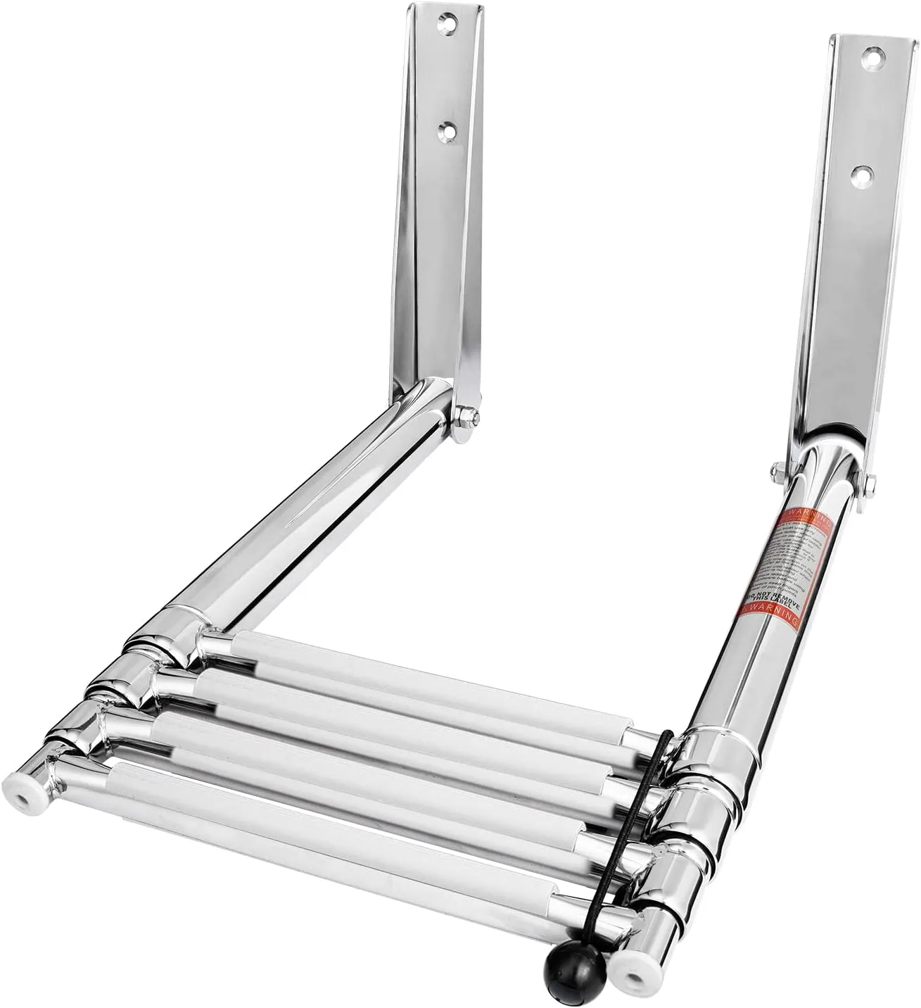 YOUNG MARINE 4 Steps Stainless Steel Drop Down Telescopic and Folding Boat Ladder with White Plastic Footboard,Over Platform Mounting