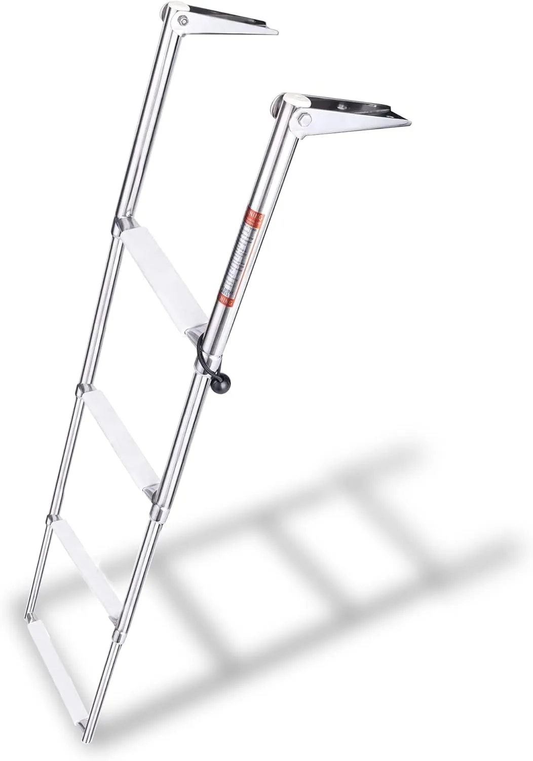 YOUNG MARINE 4 Steps Stainless Steel Drop Down Telescopic and Folding Boat Ladder with White Plastic Footboard,Over Platform Mounting