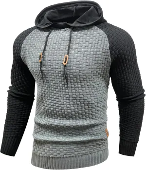 Zaitun Mens Hooded Sweatshirt Long Sleeve Solid Knitted Hoodie Pullover Sweater