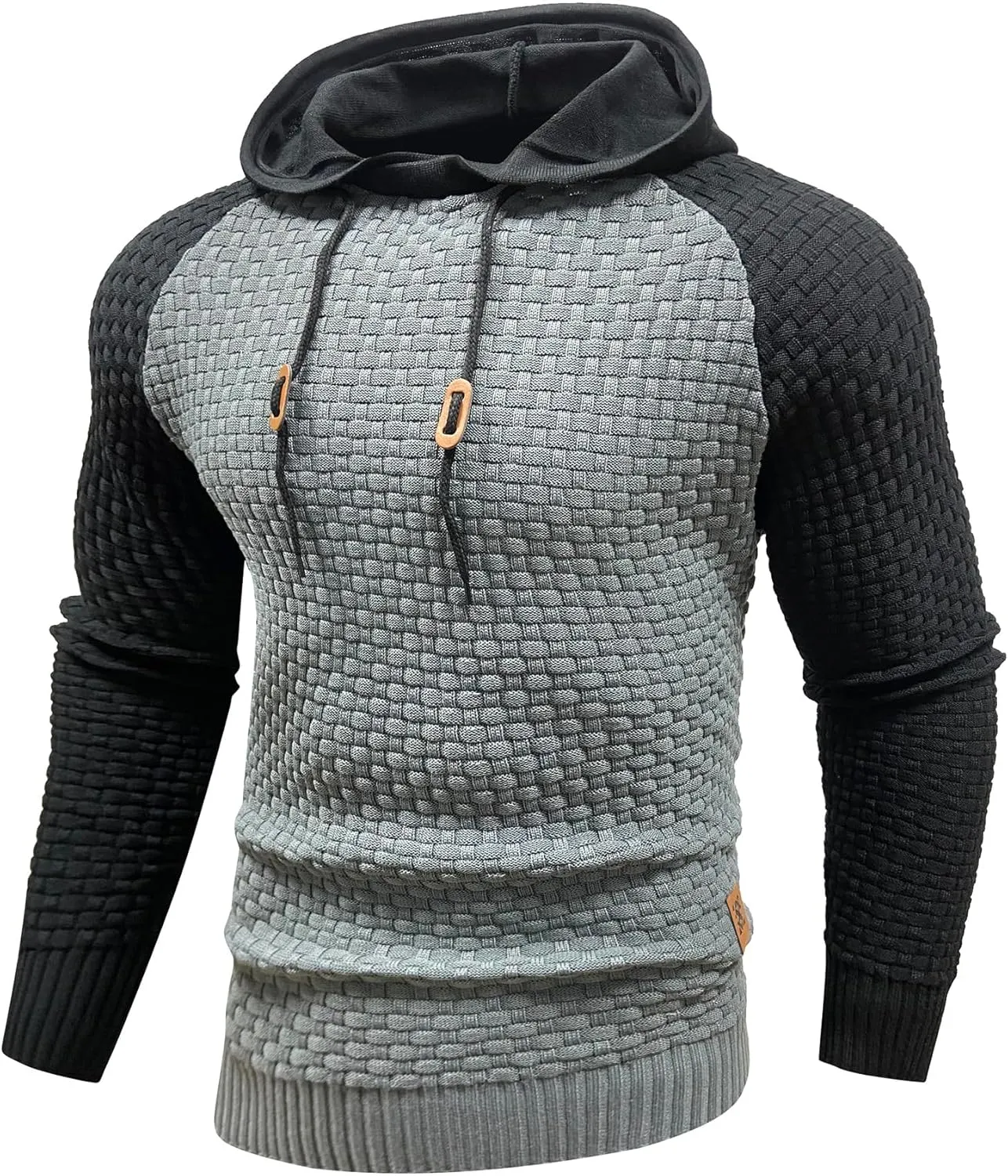 Zaitun Mens Hooded Sweatshirt Long Sleeve Solid Knitted Hoodie Pullover Sweater
