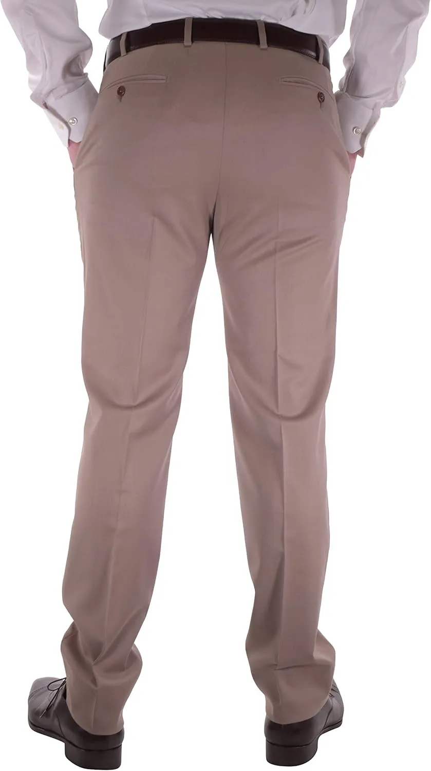 Zanella Pn12 Luxury Wool Men Trousers - Modern Fit Flat Front Dress Pants