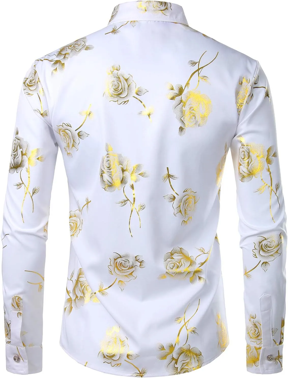 ZEROYAA Mens Hipster 3D Golden Rose Floral Printed Slim Fit Long Sleeve Button Down Dress Shirts