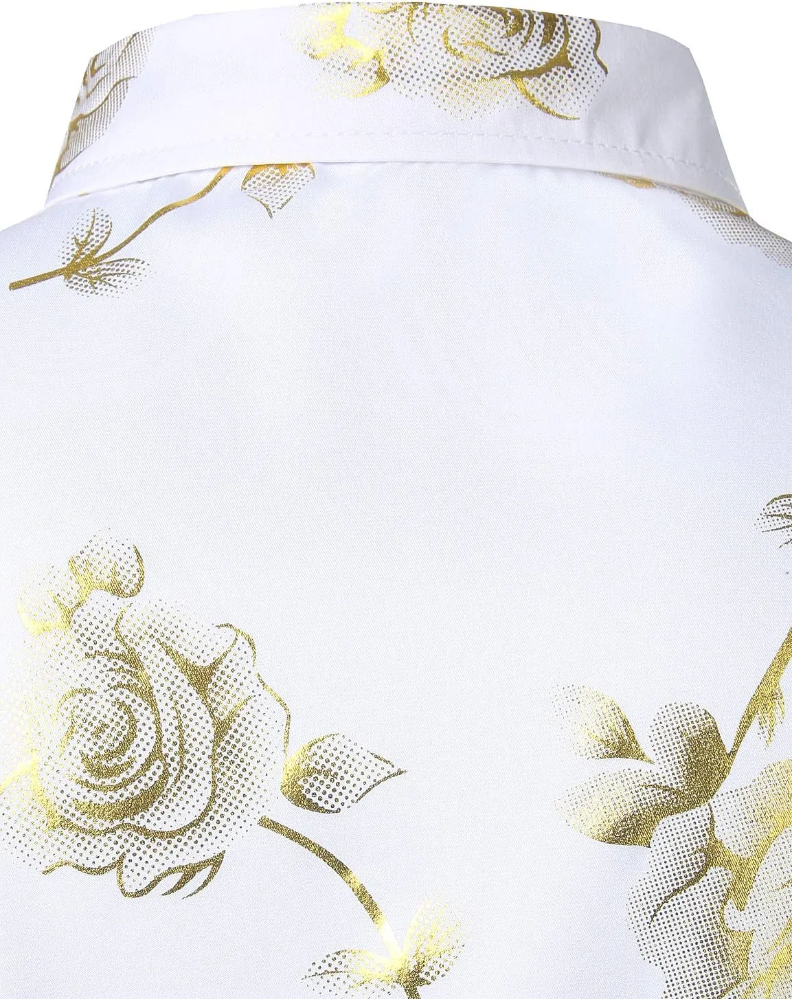 ZEROYAA Mens Hipster 3D Golden Rose Floral Printed Slim Fit Long Sleeve Button Down Dress Shirts