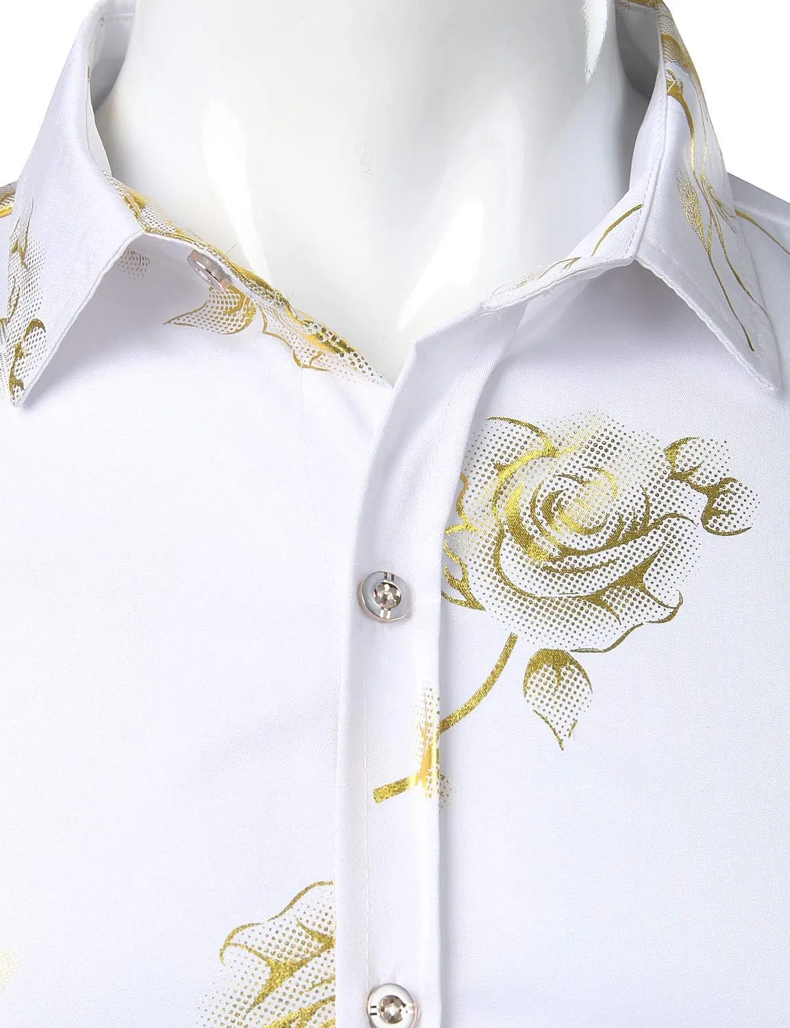 ZEROYAA Mens Hipster 3D Golden Rose Floral Printed Slim Fit Long Sleeve Button Down Dress Shirts