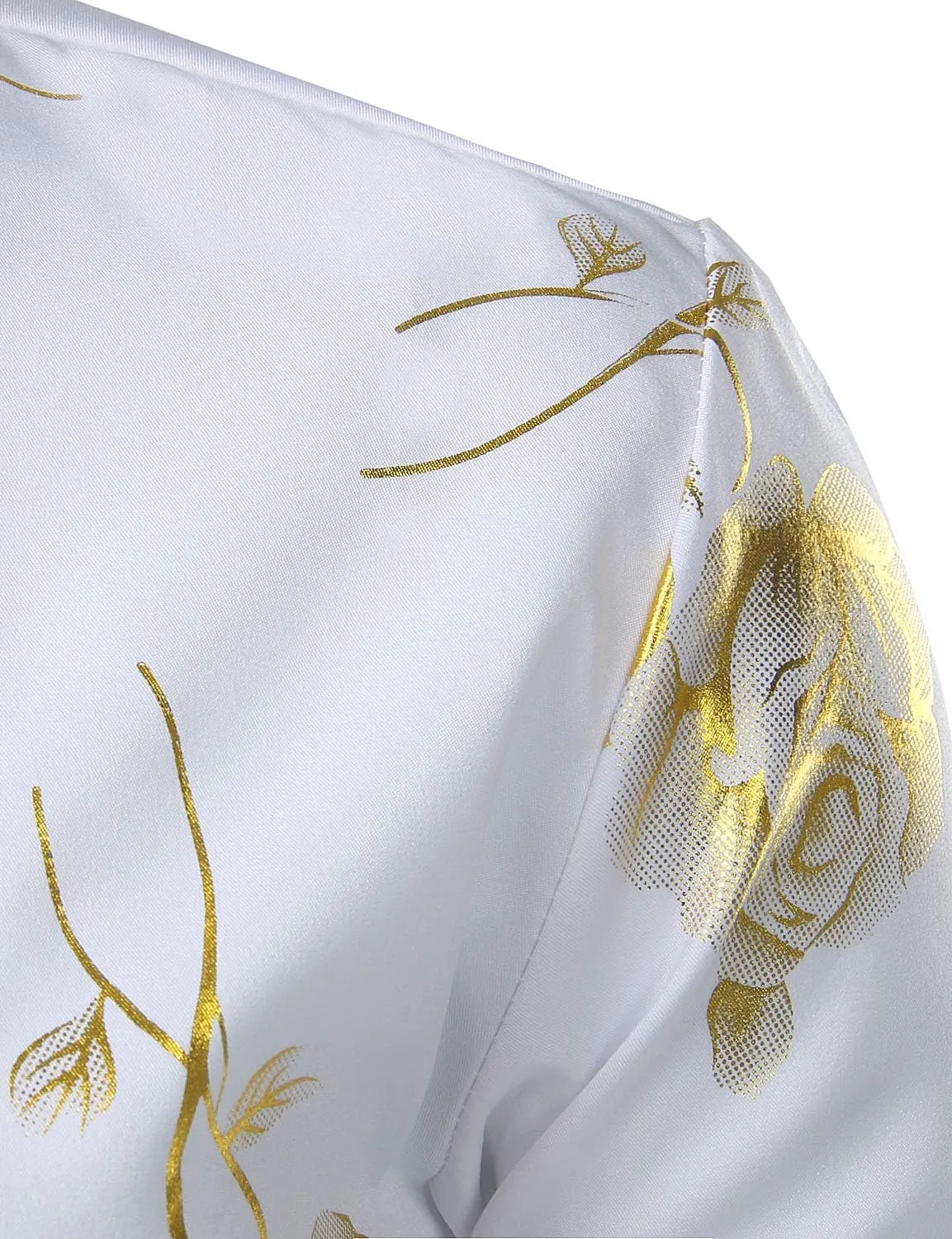 ZEROYAA Mens Hipster 3D Golden Rose Floral Printed Slim Fit Long Sleeve Button Down Dress Shirts