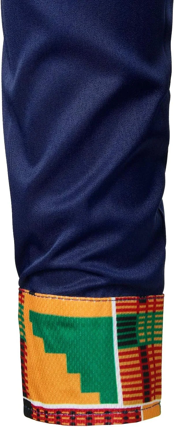 ZEROYAA Men's Hipster African Tribal Graphic Patchwork Design Slim Fit Long Sleeve Button up Mandarin Collar Shirts