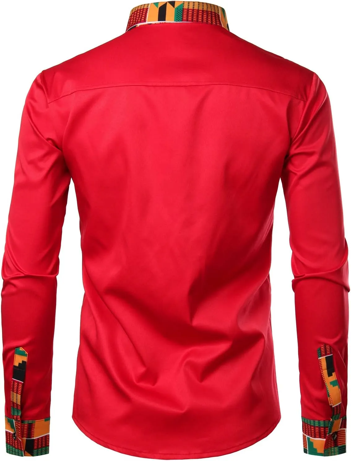 ZEROYAA Men's Hipster African Tribal Graphic Patchwork Design Slim Fit Long Sleeve Button up Mandarin Collar Shirts