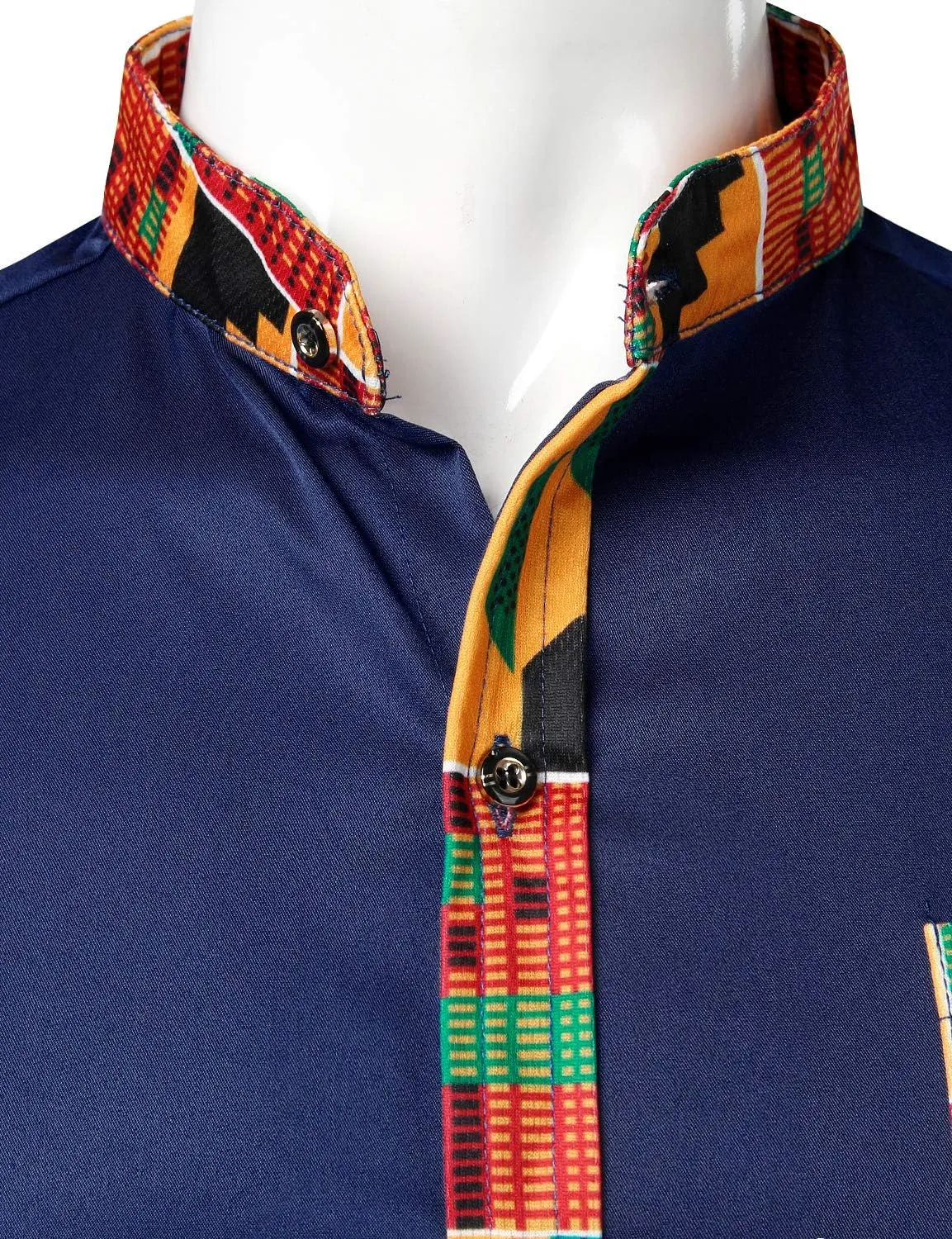 ZEROYAA Men's Hipster African Tribal Graphic Patchwork Design Slim Fit Long Sleeve Button up Mandarin Collar Shirts