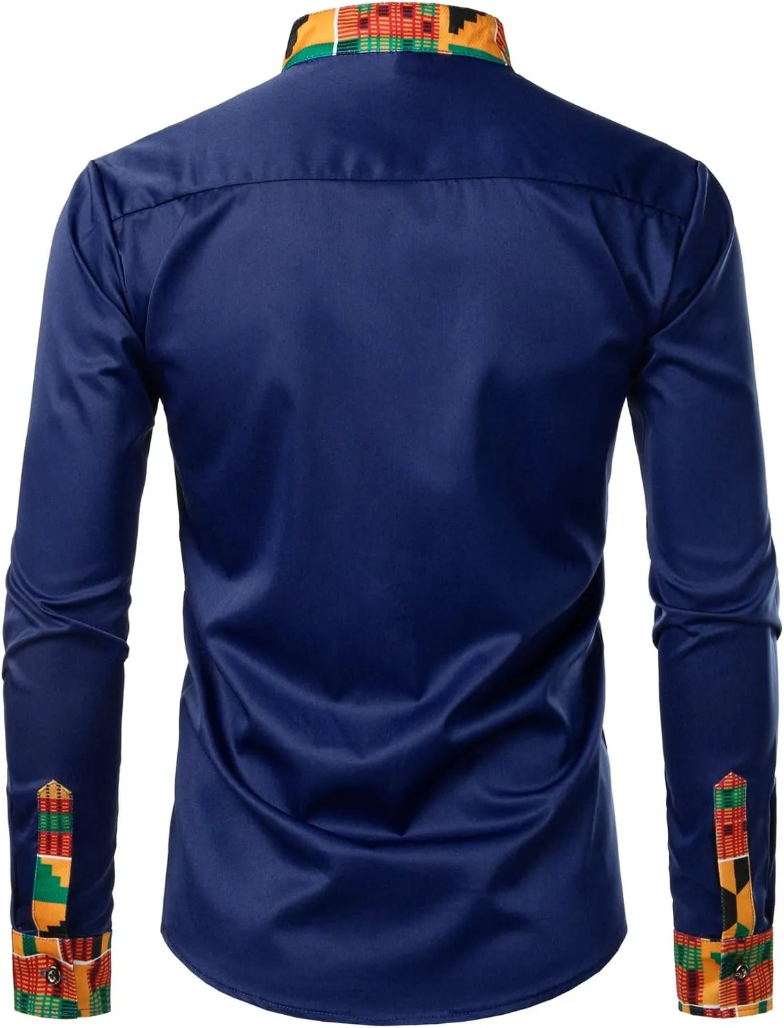 ZEROYAA Men's Hipster African Tribal Graphic Patchwork Design Slim Fit Long Sleeve Button up Mandarin Collar Shirts