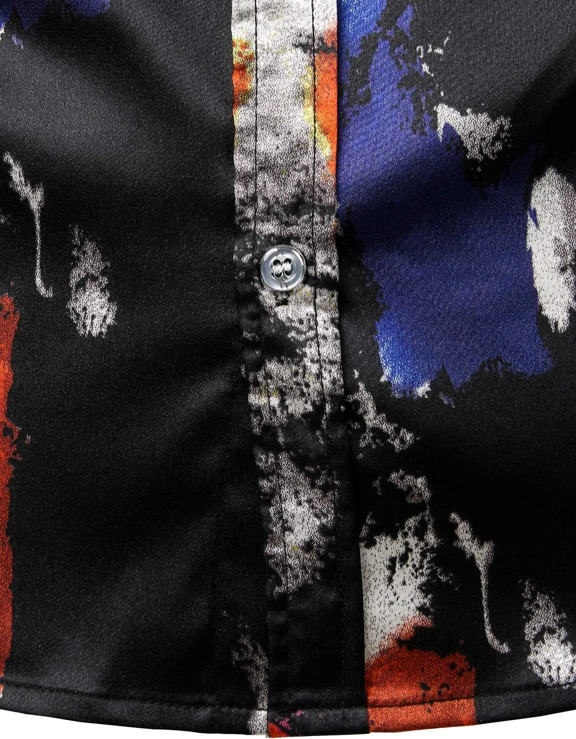 ZEROYAA Men's Hipster Fitted Silk Like Satin Dress Shirt Long Sleeve Button Down Printed Shirt for Party Prom