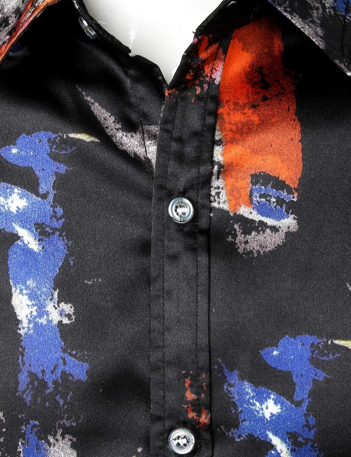 ZEROYAA Men's Hipster Fitted Silk Like Satin Dress Shirt Long Sleeve Button Down Printed Shirt for Party Prom