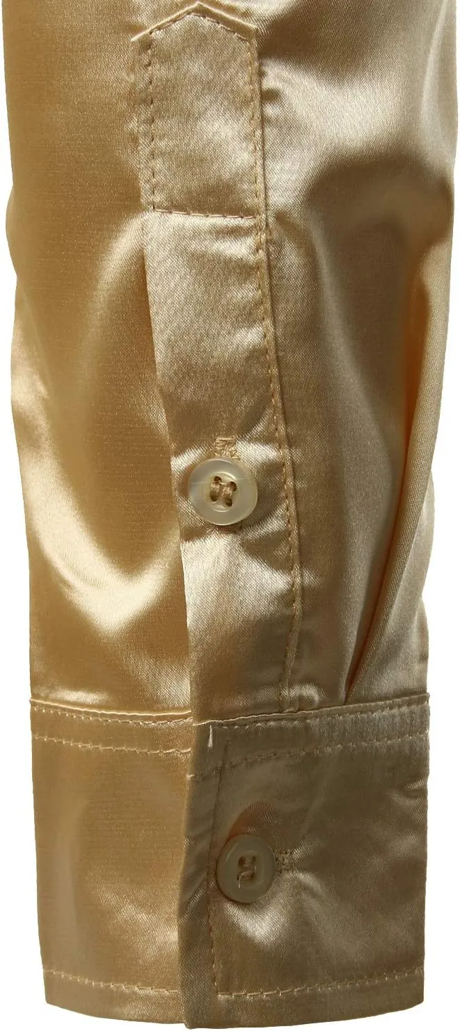 ZEROYAA Men's Luxury Shiny Silk Like Satin Button Up Dress Shirts