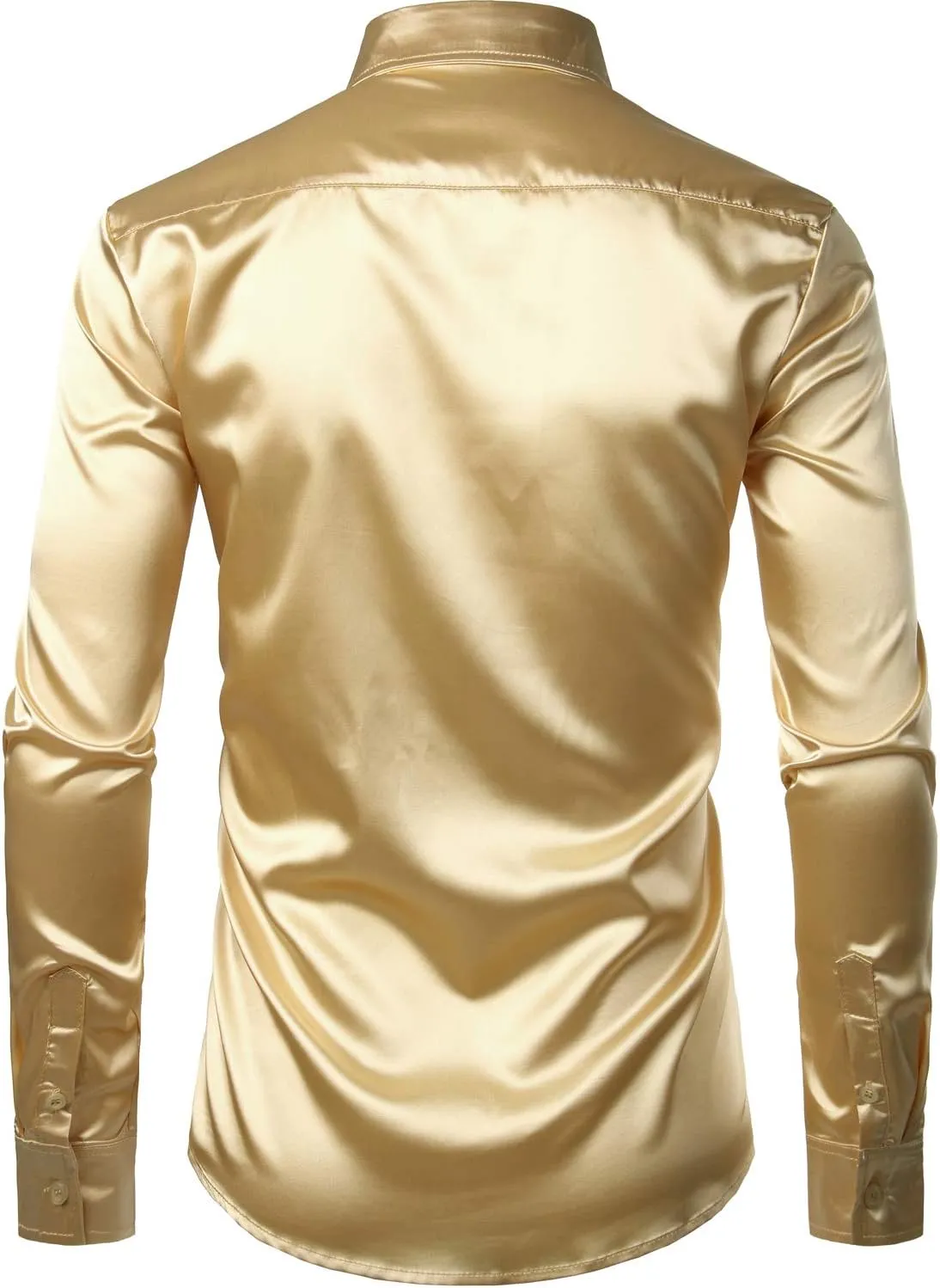 ZEROYAA Men's Luxury Shiny Silk Like Satin Button Up Dress Shirts